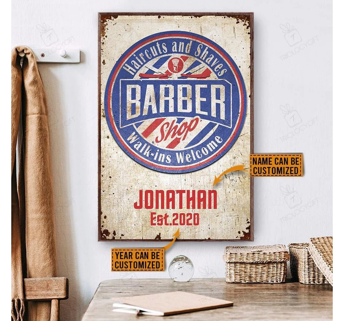 Poster, Canvas - Trilogygift Personalized Barber Shop Print Framed Wall Art