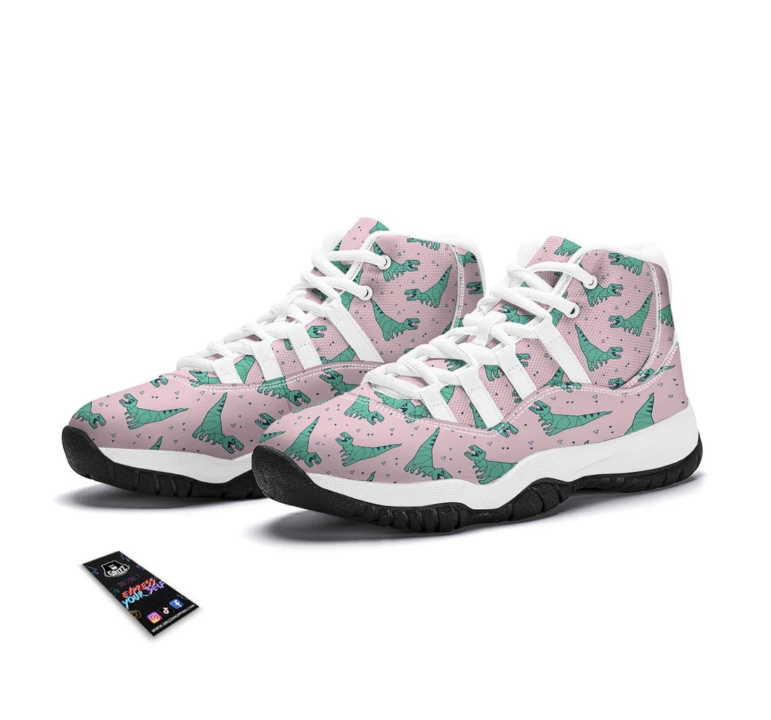 Dinosaur T Rex Pattern Print White Bball Shoes