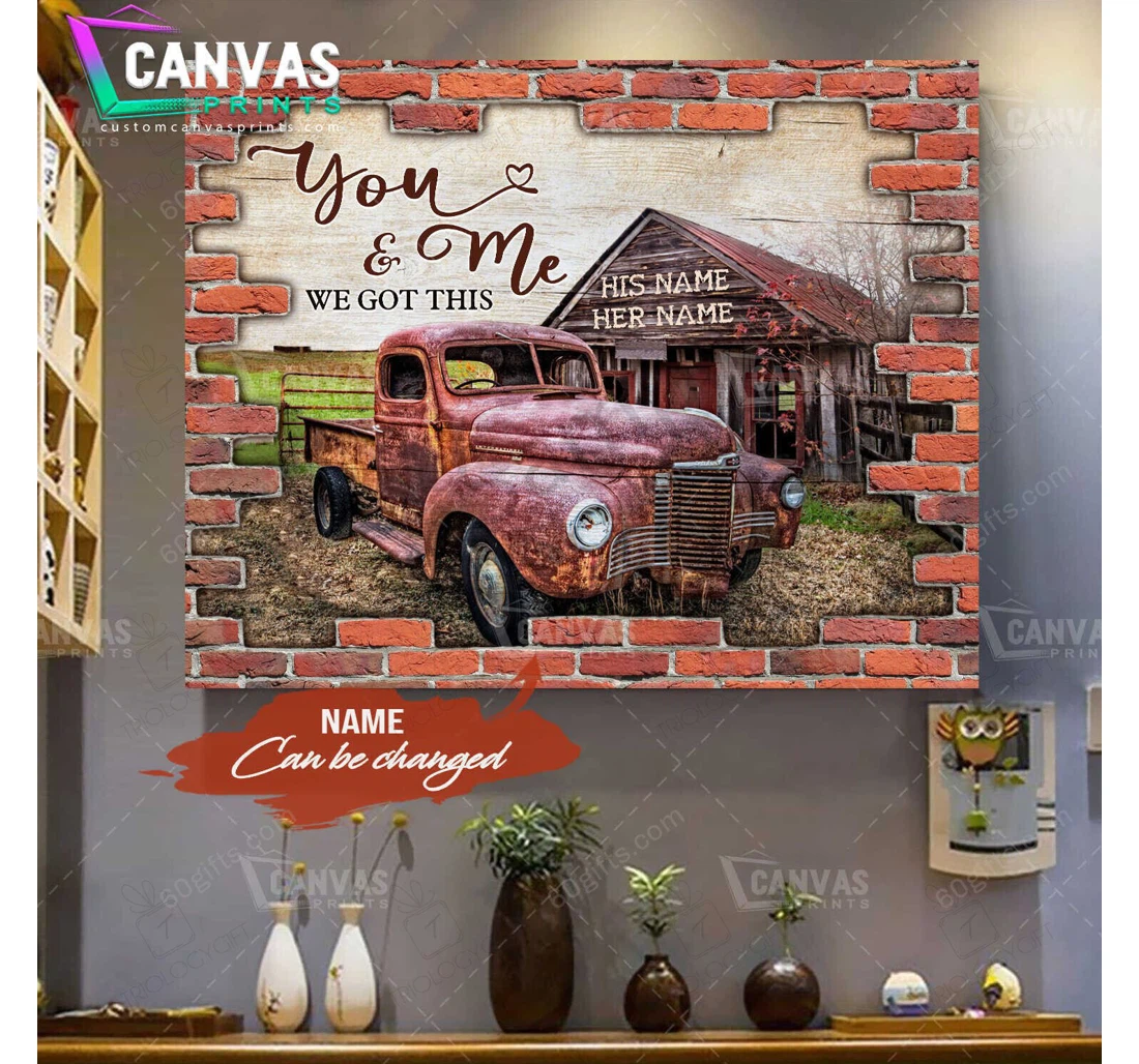 Poster, Canvas - Personalized Name Valentine's Day You And Me Wedding Present Customized Truck Print Framed Wall Art