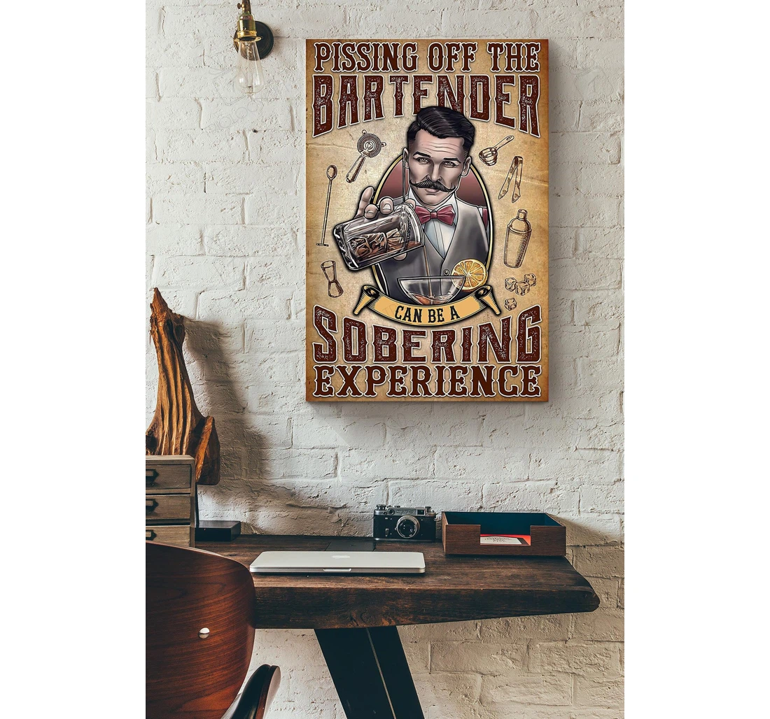 Poster, Canvas - Bartender Pissing Off The Bartender Print Framed Wall Art