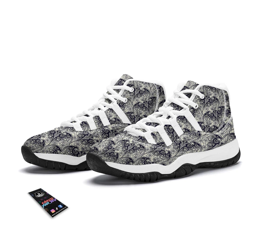 Cobweb Halloween Bat Pattern Print White Bball Shoes