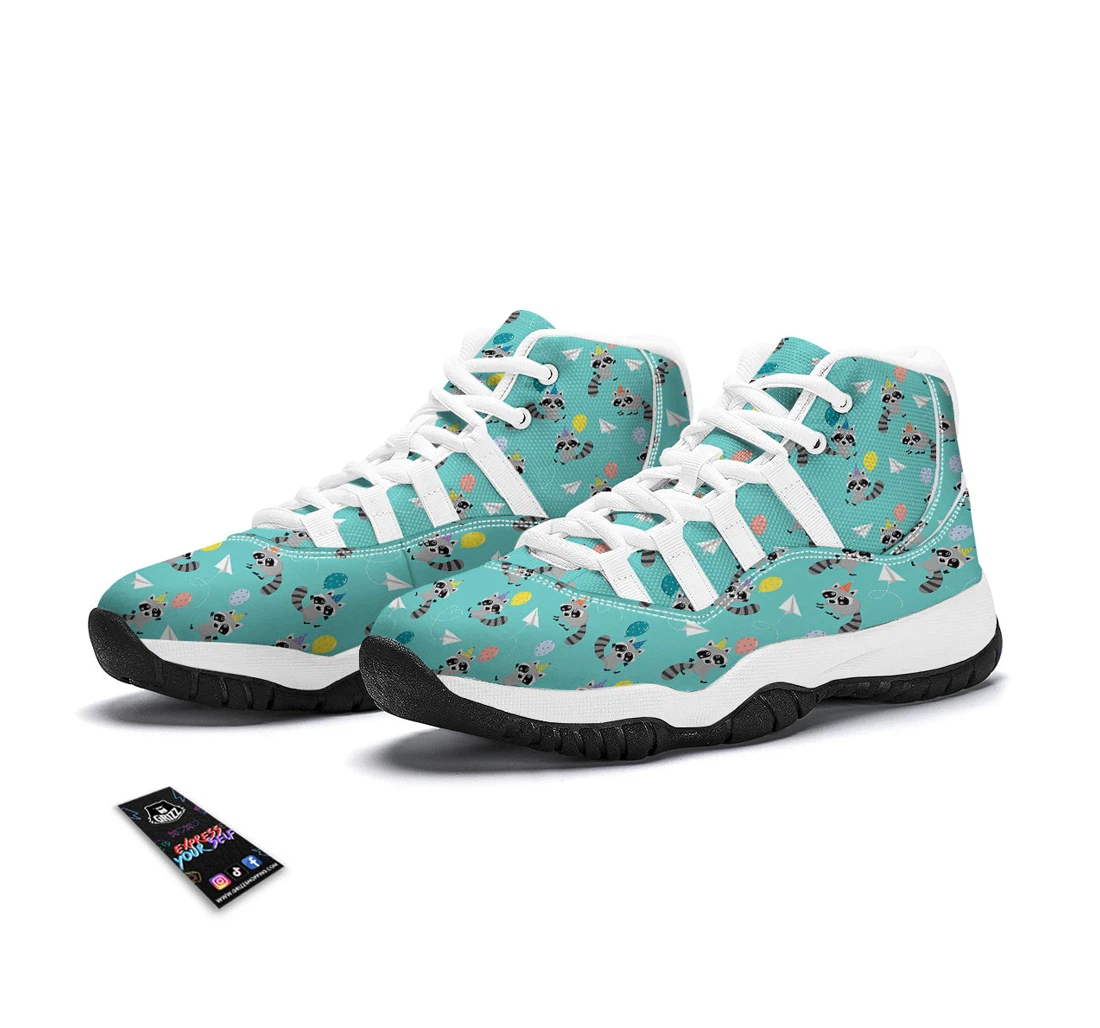 Birthday Raccoon Pattern Print White Bball Shoes