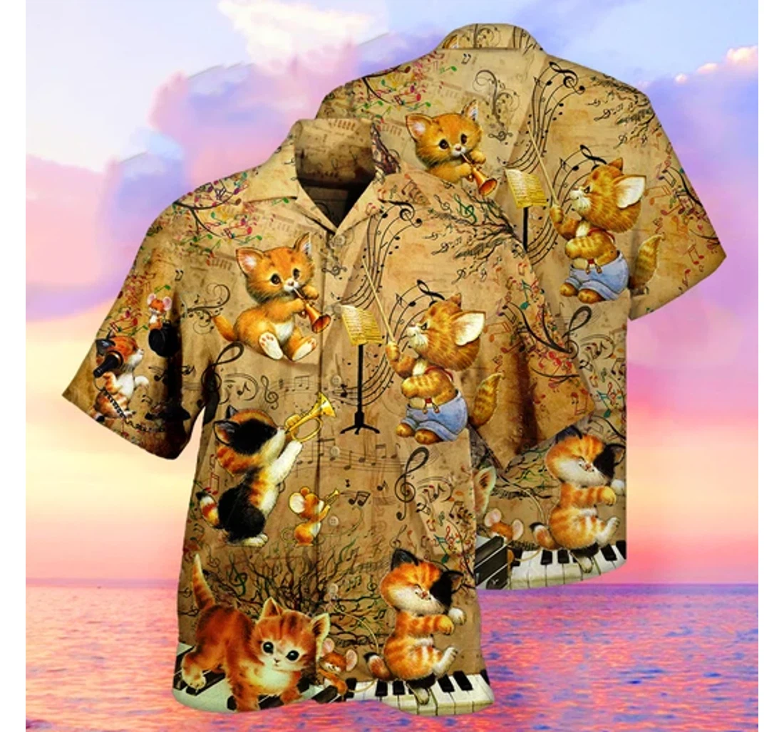Personalized Lover Music And Kitties Cat Hawaiian Shirt, Button Up Aloha Shirt For Men, Women