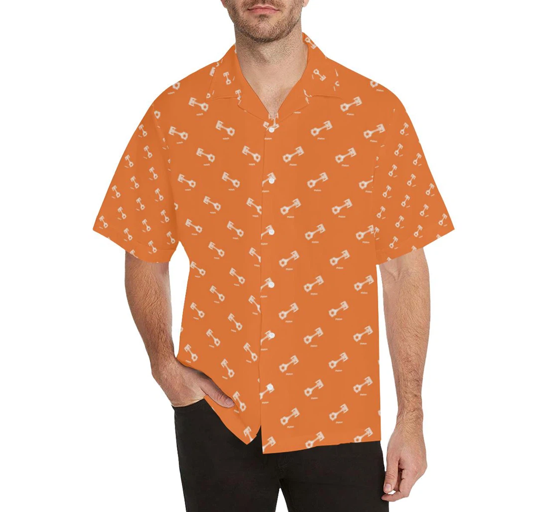 Personalized Engine Piston Orange Background Pattern Desi S Hawaiian Shirt, Button Up Aloha Shirt For Men, Women