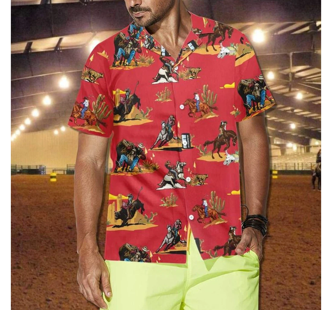 Personalized Red Pattern Rodeo Cowboy Hawaiian Shirt, Button Up Aloha Shirt For Men, Women