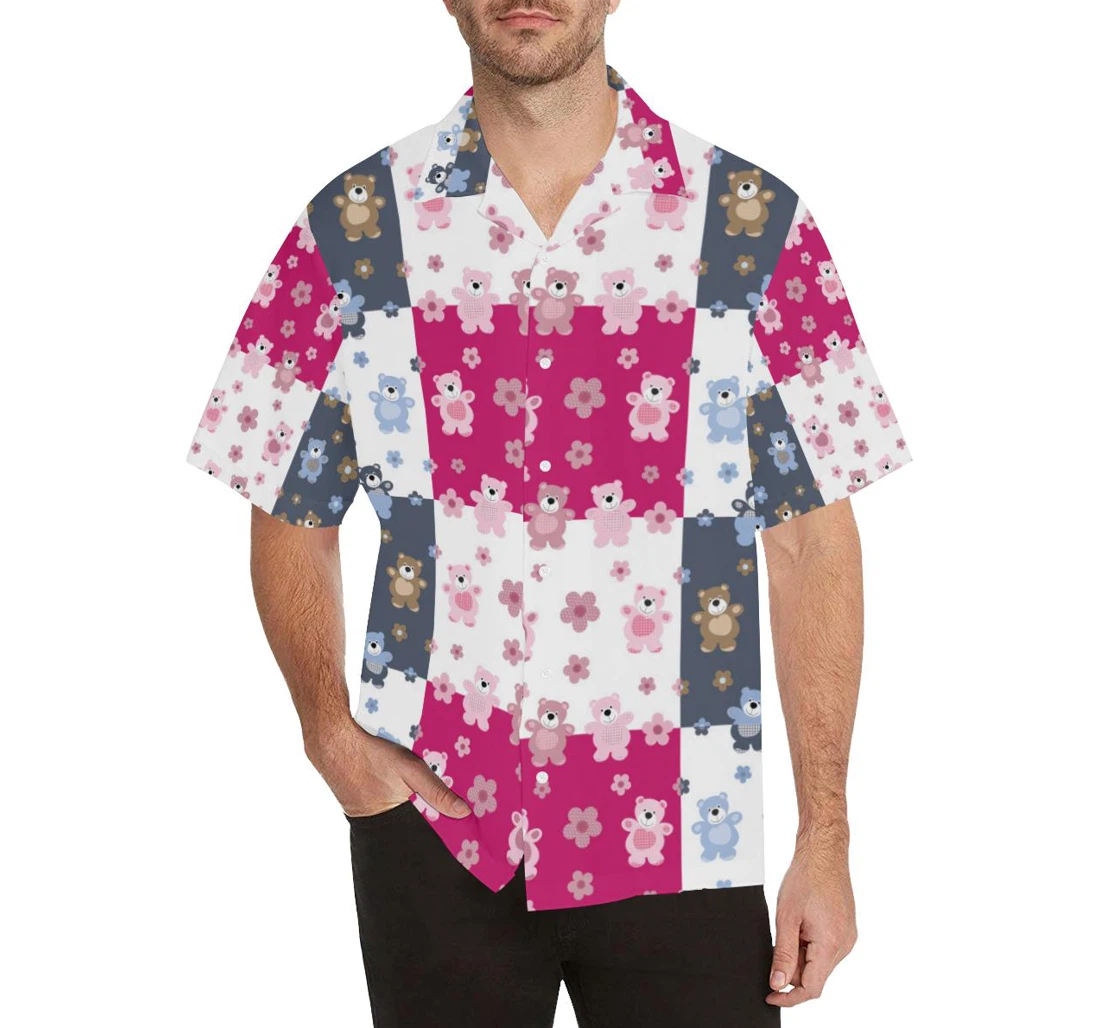 Personalized Teddy Bear Pattern Design S Hawaiian Shirt, Button Up Aloha Shirt For Men, Women