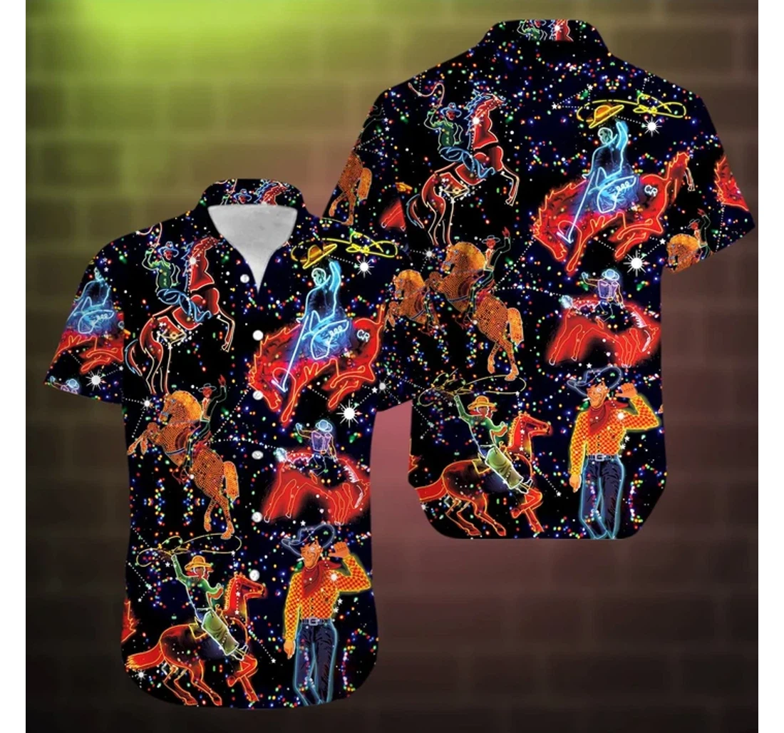 Personalized Led Light Cowboy Hawaiian Shirt, Button Up Aloha Shirt For Men, Women