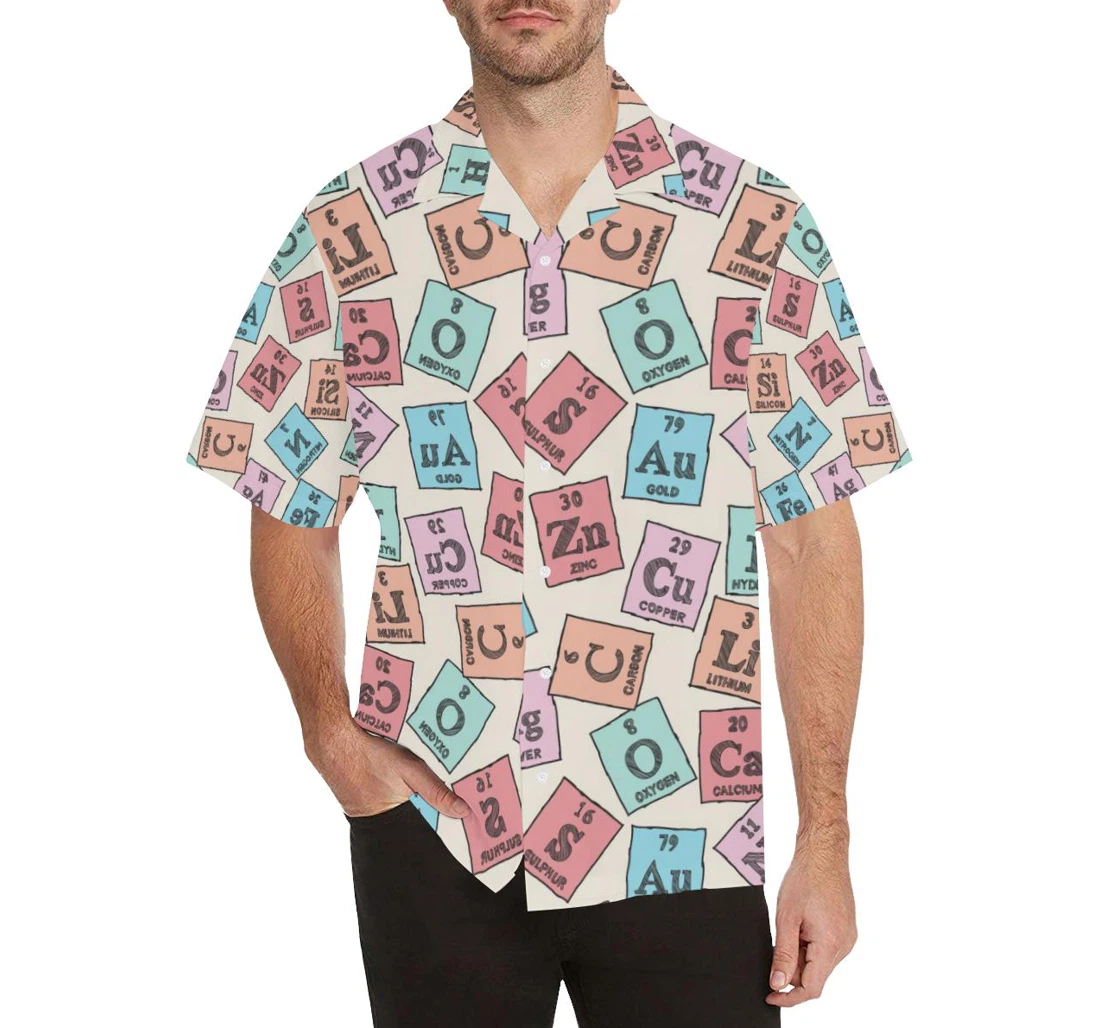 Personalized Chemistry Periodic Table Pattern Design S Hawaiian Shirt, Button Up Aloha Shirt For Men, Women