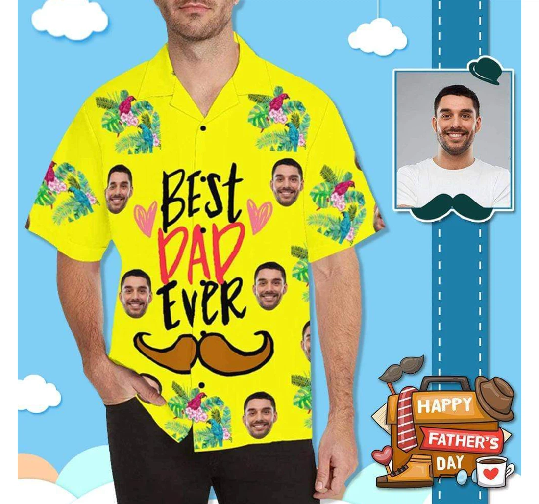 Personalized Custom Face Best Dad Ever Yellow S Hawaiian Shirt, Button Up Aloha Shirt For Men, Women