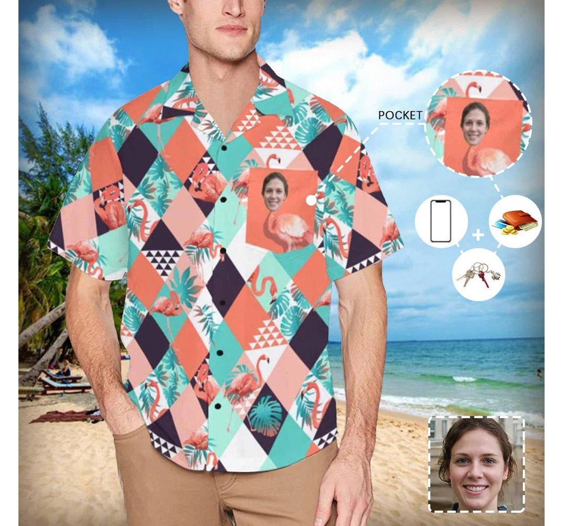 Personalized Custom Face Time S With Chest Pocket Hawaiian Shirt, Button Up Aloha Shirt For Men, Women