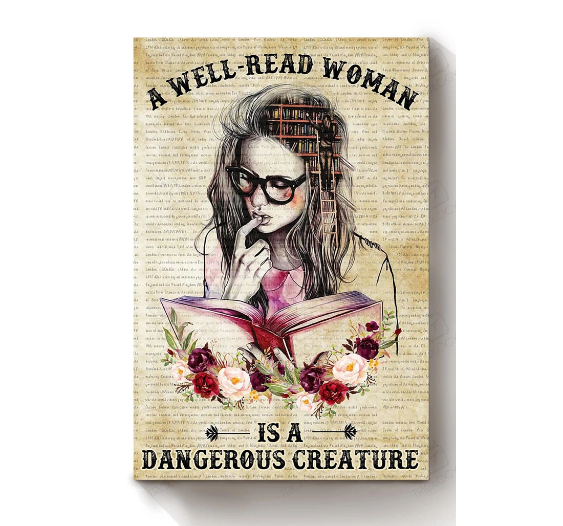 Poster, Canvas - A Well Read Woman Girls International Day Girlfriend Day Print Framed Wall Art