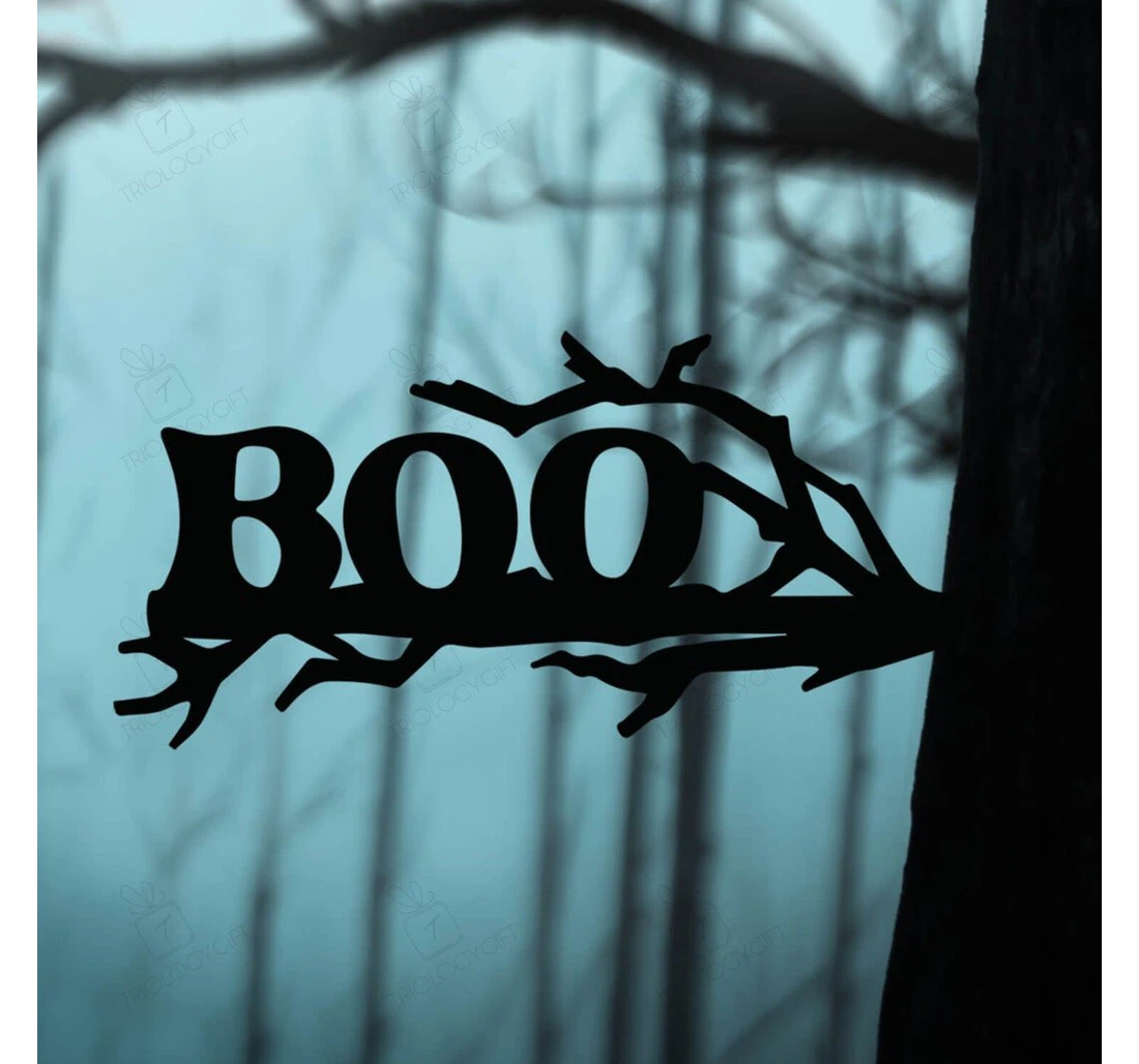 Personalized Metal Sign - Halloween Boo Silhouette Usa Cutout Rustic Garden Spooky Season MonoGram