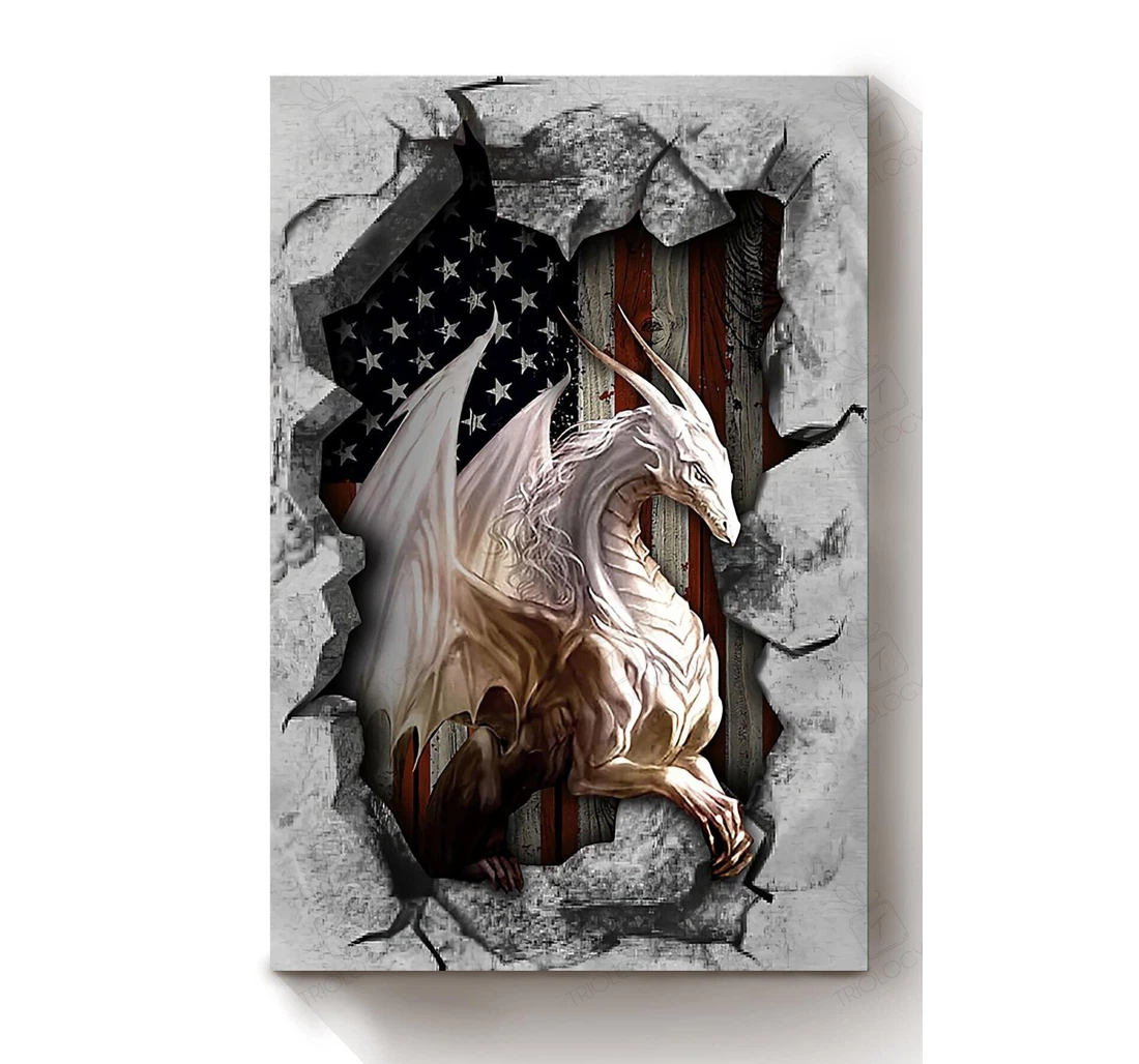 Poster, Canvas - Dragon American Patriot D American Dependent's Day S Print Framed Wall Art