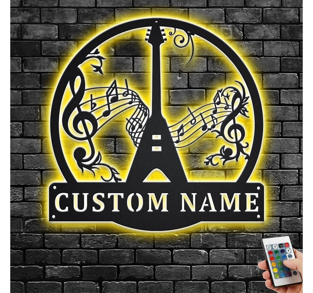 Personalized Metal Sign - Custom Flying V Guitar With Or Without Led Lighting Light Personalized Flying V Guitarr Name Room Flying V Guitar MonoGram