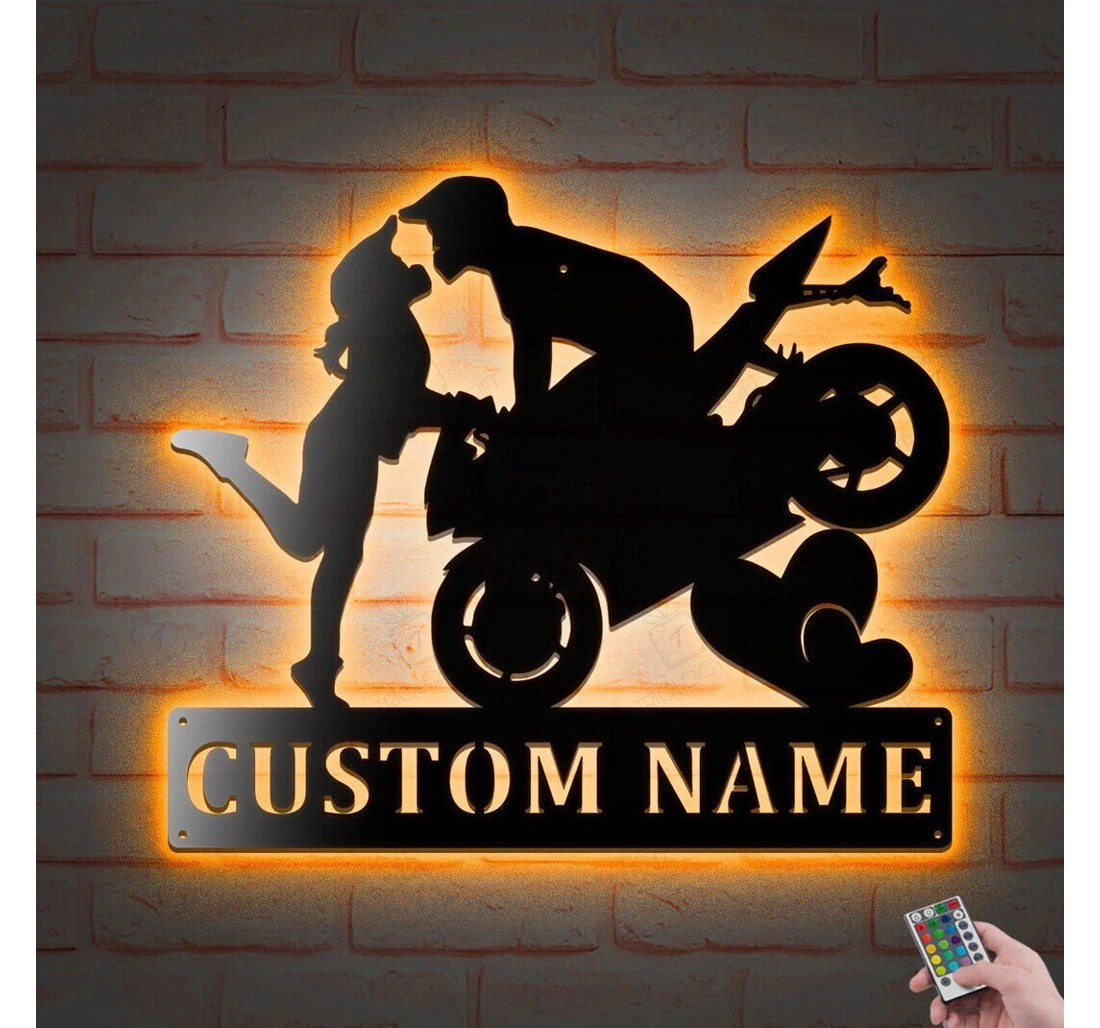 Personalized Metal Sign - Custom Couple Motorcycle Sport V With Or Without Led Lighting Lights Personalized Bike Name Motocross MonoGram