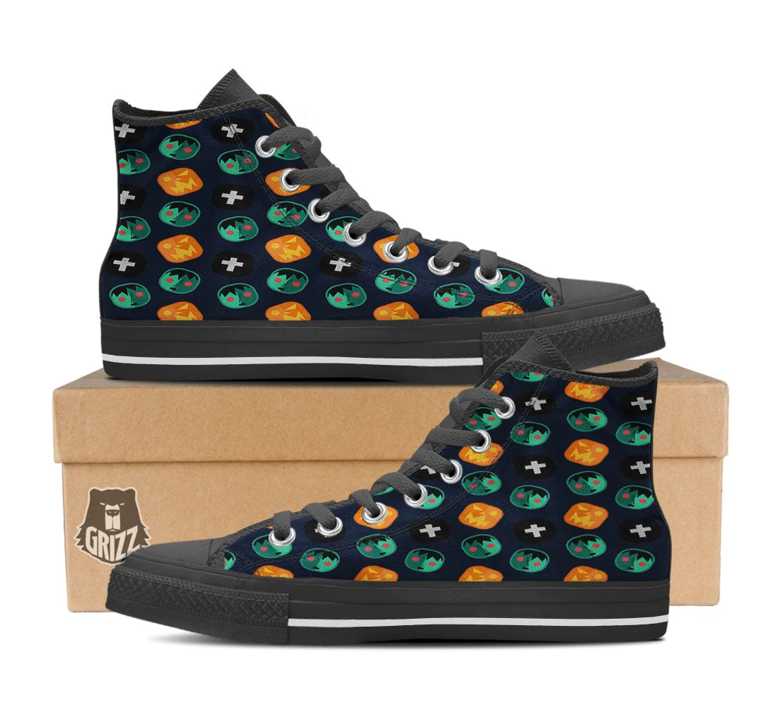 Frankenstein Face Halloween Print Pattern High Top Shoes