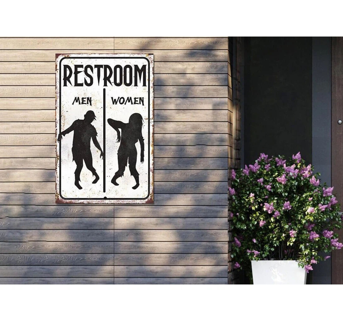 Personalized Metal Sign - Halloween Restroom Spooky Zombies Horror Farmhouse Gothic MonoGram