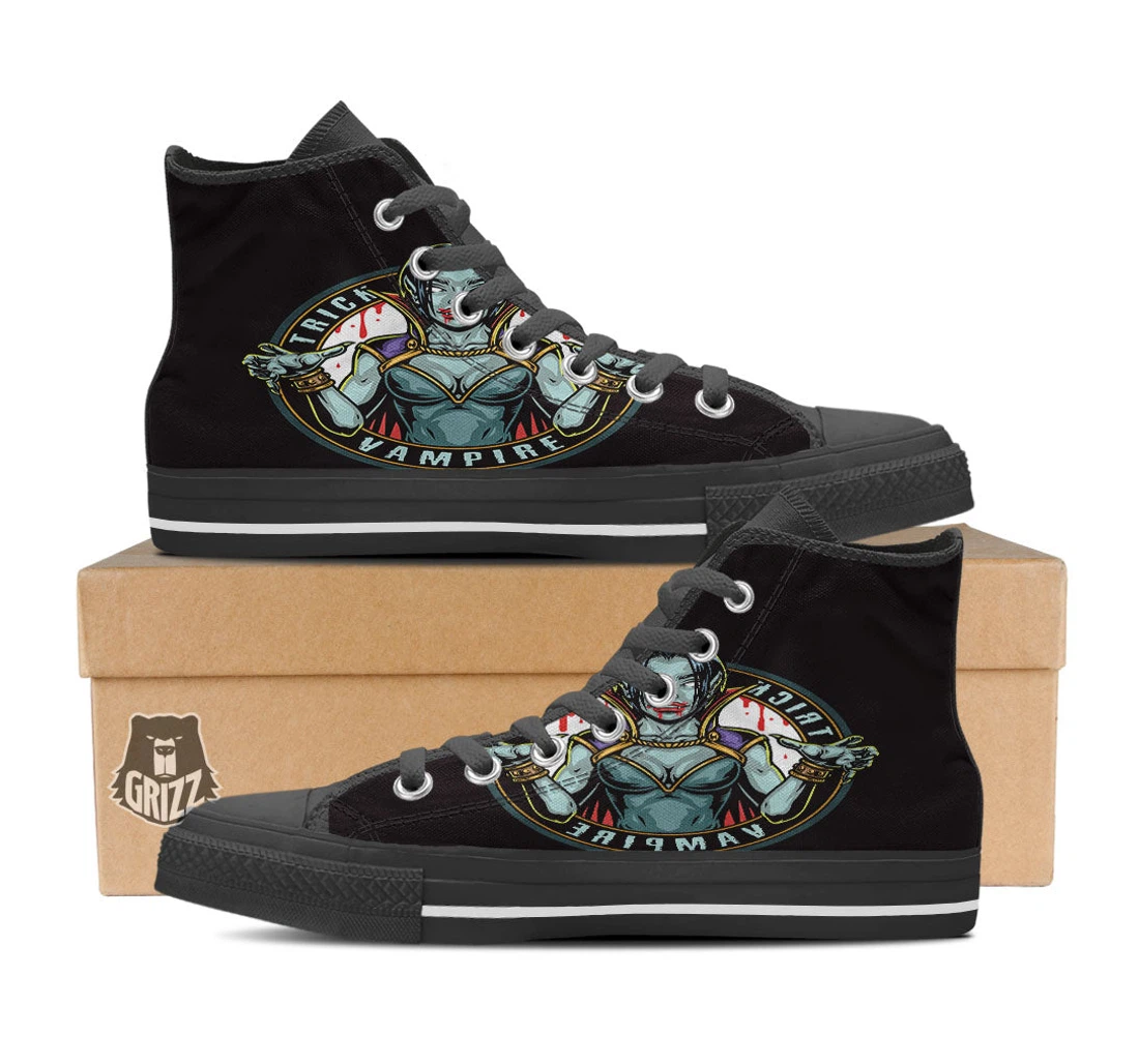 Evil Vampire Halloween Print Black High Top Shoes