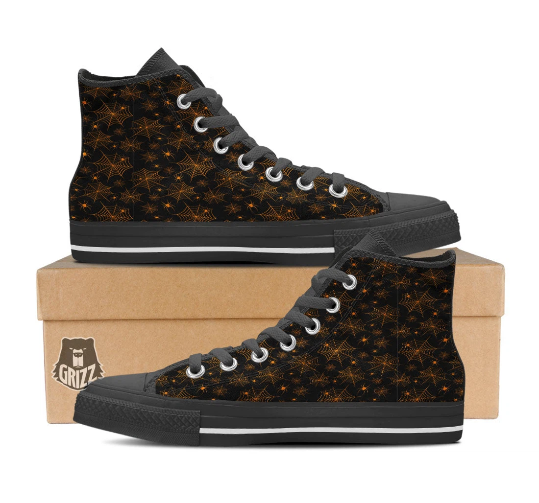 Cobweb Halloween Print Pattern Black High Top Shoes