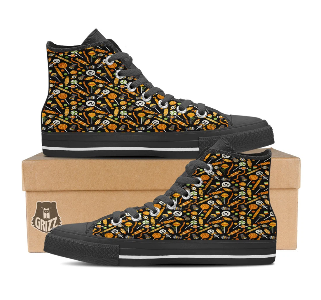 Candy Halloween Print Pattern Black High Top Shoes