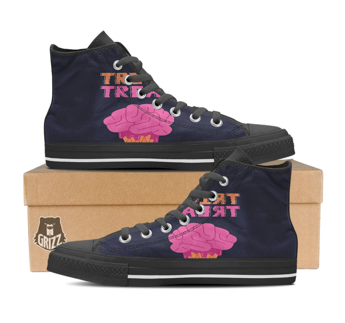 Brain Halloween Print Black High Top Shoes