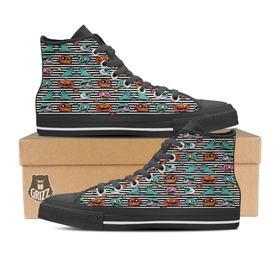 Zombie Striped Halloween Print Pattern High Top Shoes