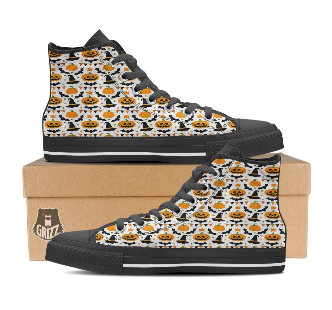 Witch Hat Halloween Print Pattern High Top Shoes