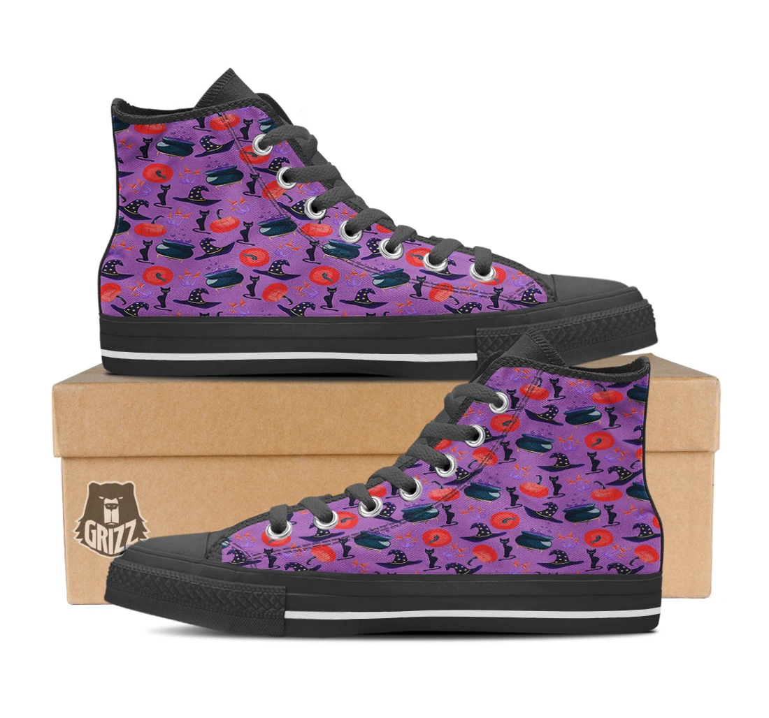 Witch Cauldron Halloween Print Pattern High Top Shoes