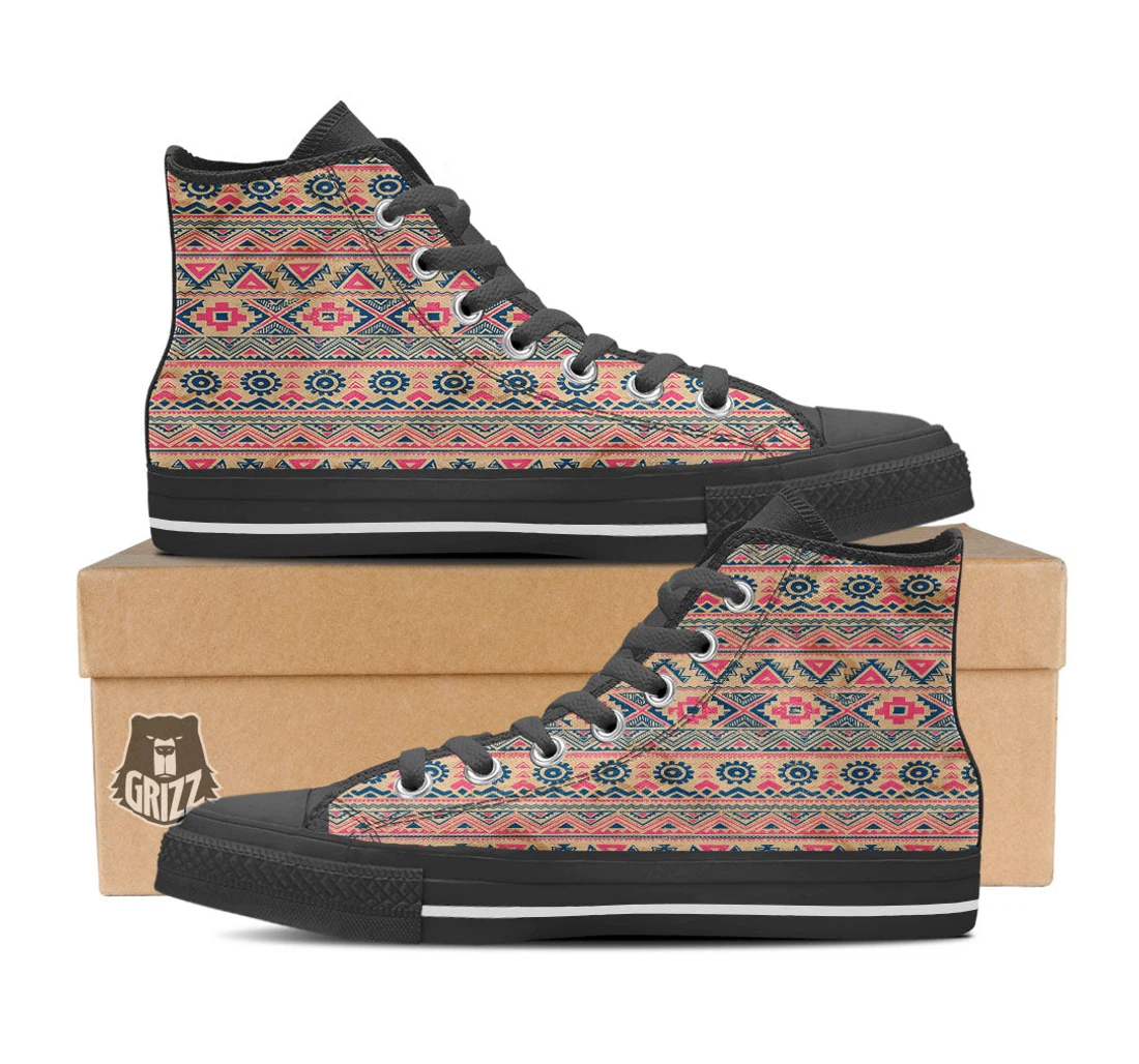 Pink Native Tribal Print Pattern High Top Shoes