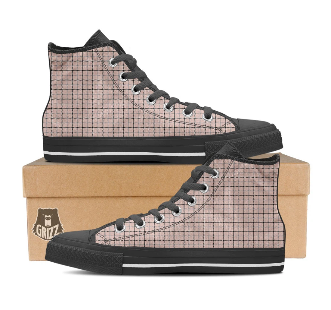 Pink Pastel And Black Tattersall Print High Top Shoes
