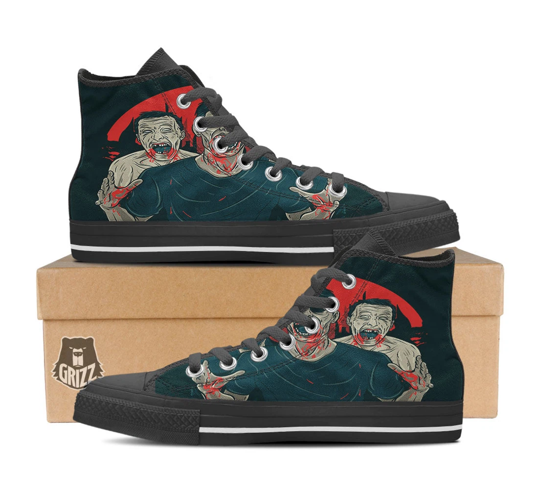 Zombie Crowd Halloween Print High Top Shoes