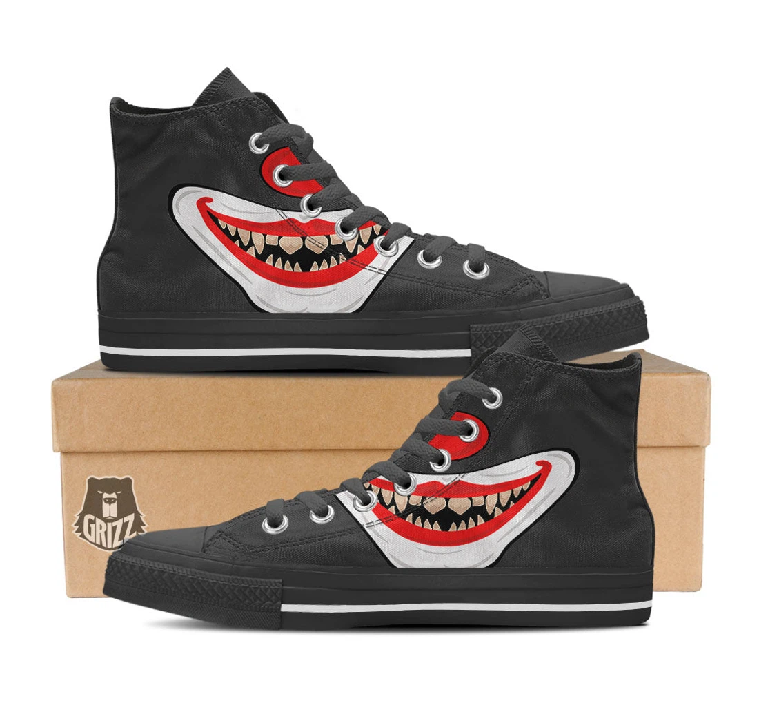 Smiling Clown Halloween Print High Top Shoes