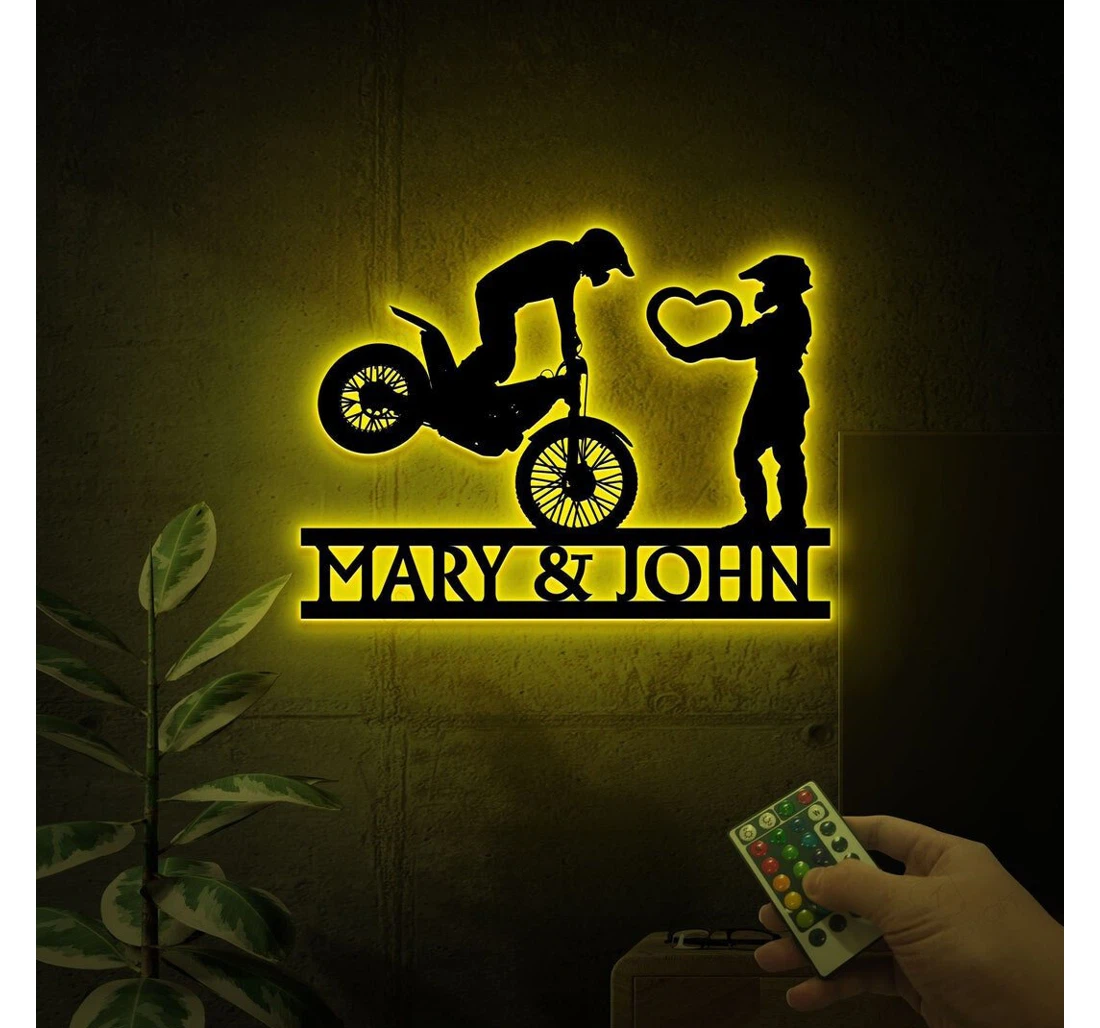 Personalized Metal Sign - Personalized Dirt Bike Couple Led Light Valentine Day Gift Couple Dirt Bike Lovers Dirk Bike Unique MonoGram