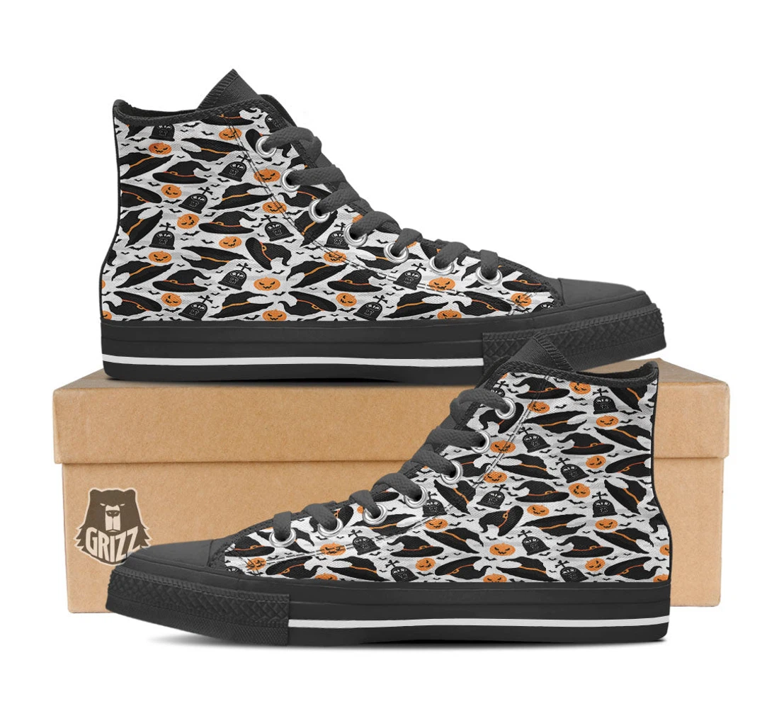 Pumpkin Witch Halloween Print Pattern High Top Shoes