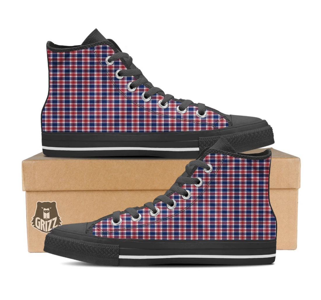 Independence Day American Plaid Print Black High Top Shoes