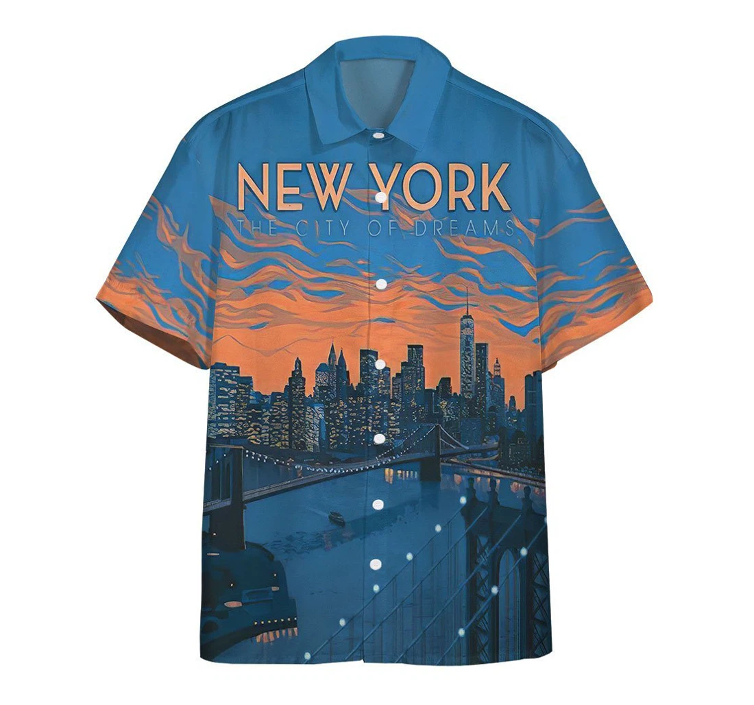 Personalized New York City The City Of Dreams Hawaiian Shirt, Button Up Aloha Shirt For Men, Women