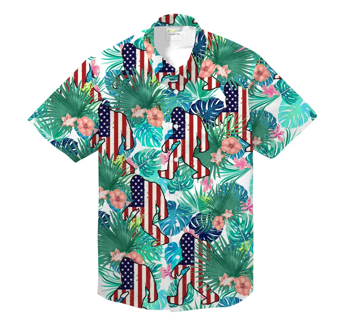 Personalized Bigfoot American Silhouette Green Hawaiian Shirt, Button Up Aloha Shirt For Men, Women