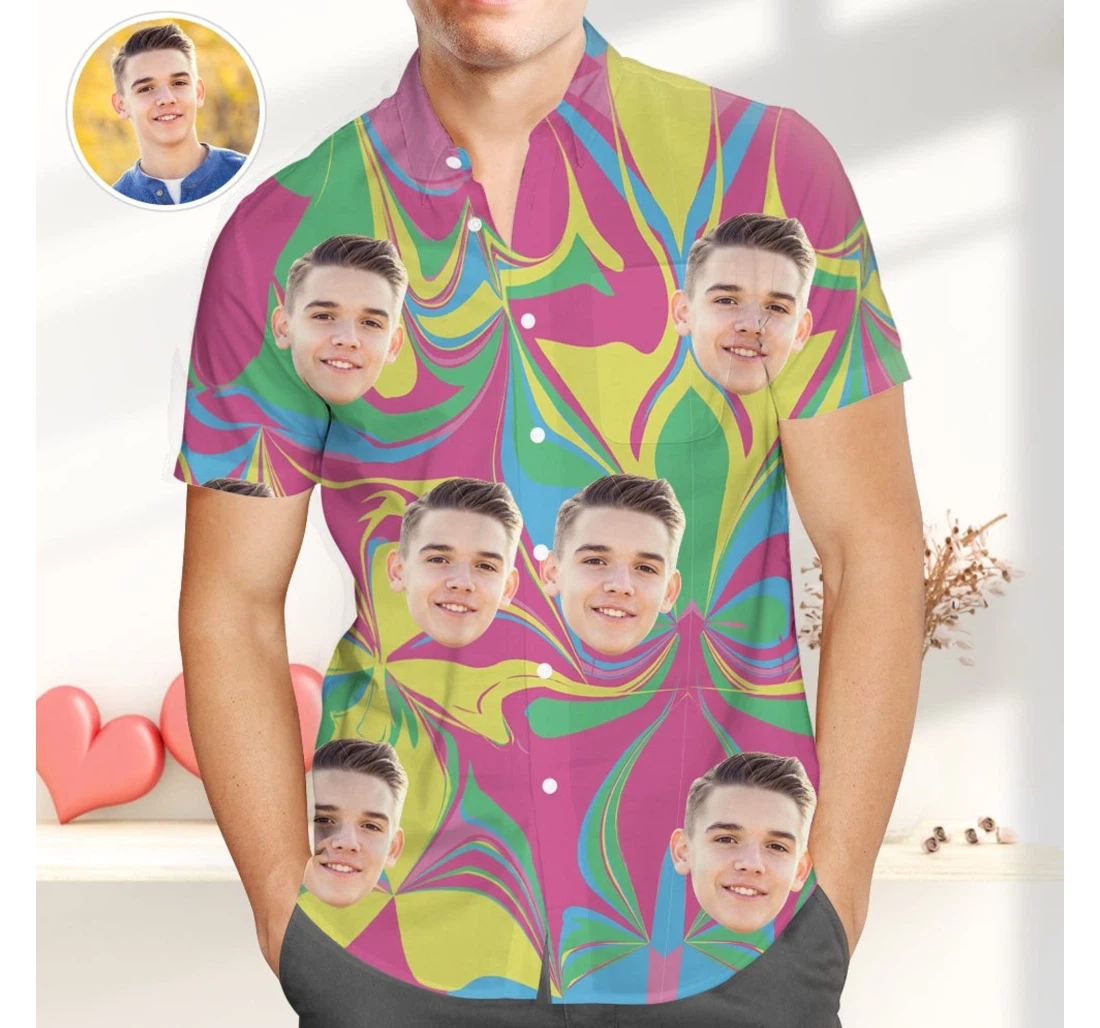 Personalized Personalised Photo Colorful Great Valentines Gift Hawaiian Shirt, Button Up Aloha Shirt For Men, Women