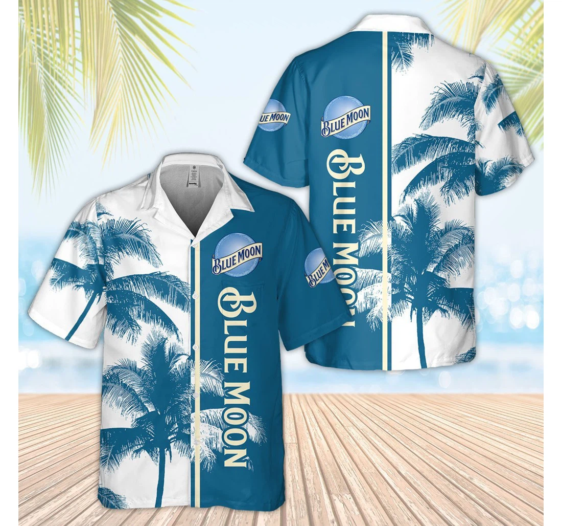 Personalized Blue Moon Palm Tree D Hawaiian Shirt, Button Up Aloha Shirt For Men, Women