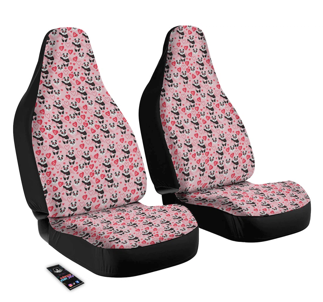 Personalized Cupid Valentine Cute Panda Pattern Universal Front Car Seat Cover