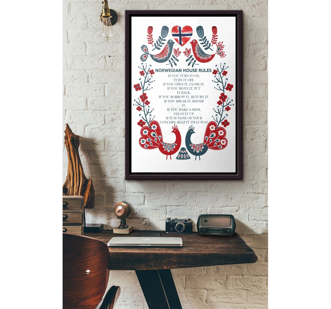 Poster, Canvas - Norwegian House Rules If You Turn It On Turn It Off Matte Print Framed Wall Art