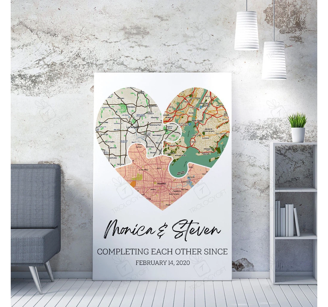 Poster, Canvas - Personalized Heart Map On Ideas Valentines Day S Print Framed Wall Art