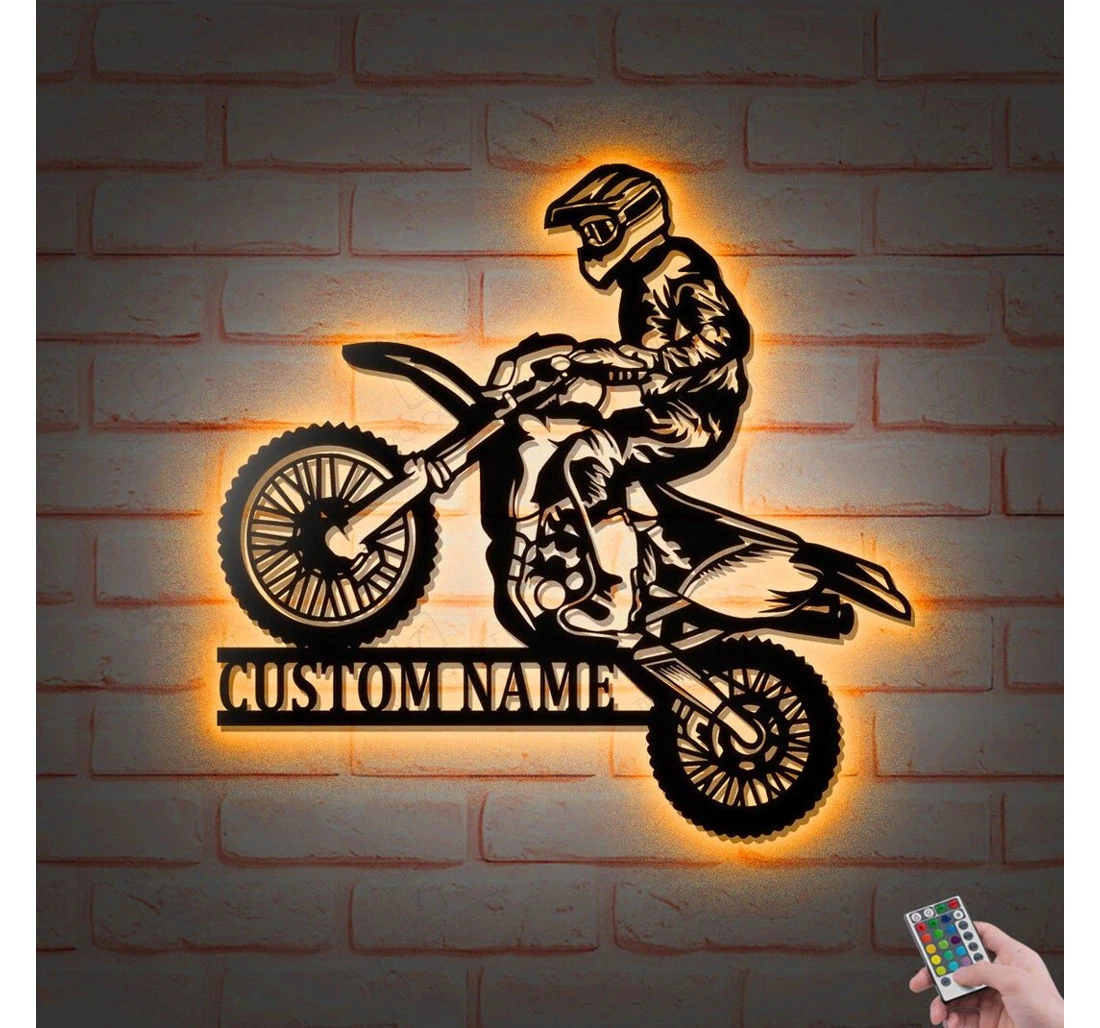 Personalized Metal Sign - Personalized Motocross V Led Lights Custom Name Biker Art Motorcycle MonoGram