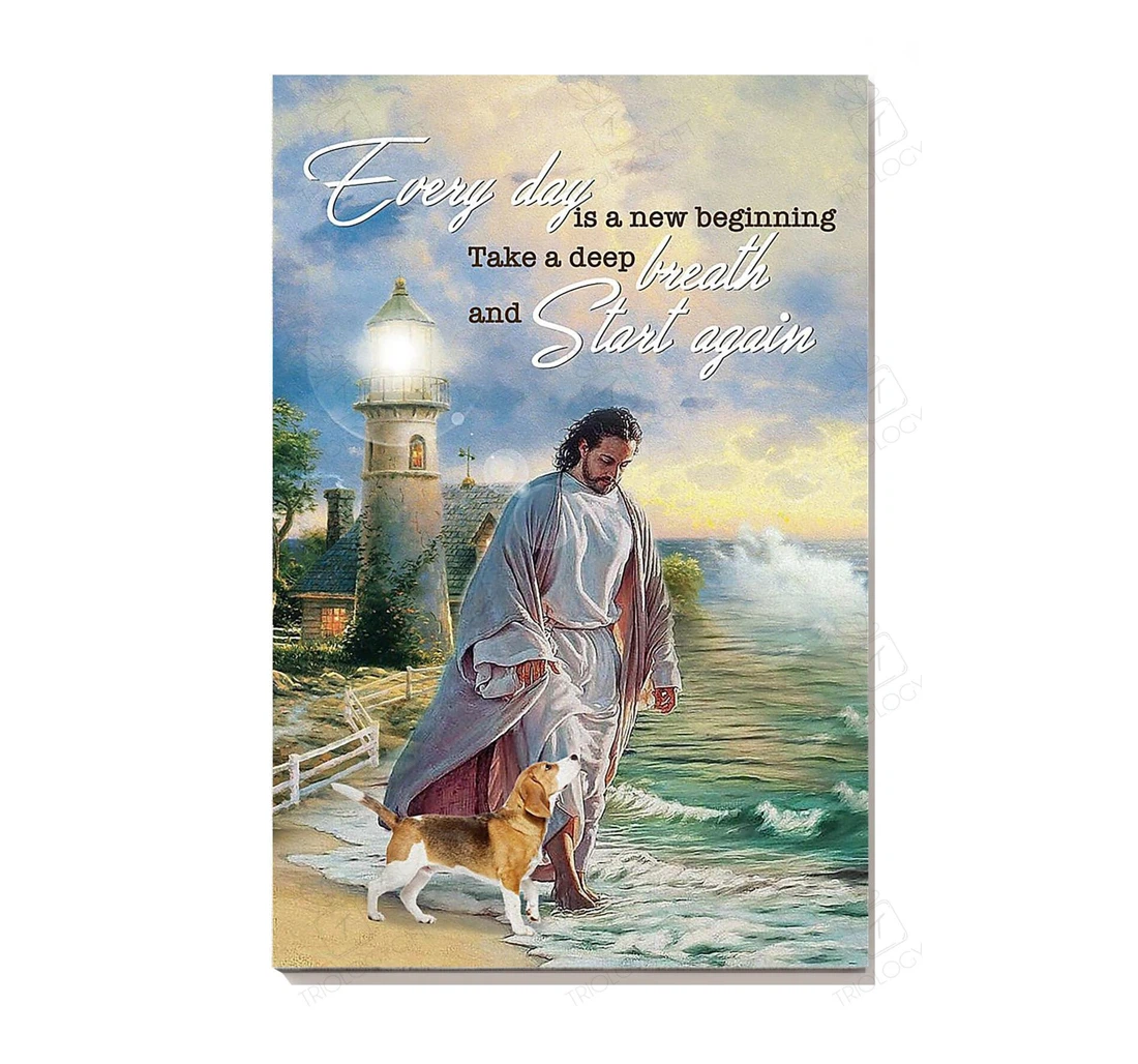 Poster, Canvas - Jesus And Dog Everything Is A New Beginning Deep Breath And Start Again God Gallery Idea S Print Framed Wall Art