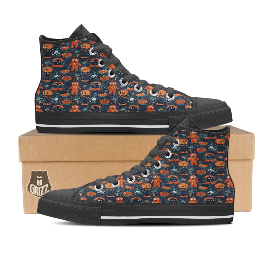 Voodoo Doll Halloween Print Pattern High Top Shoes