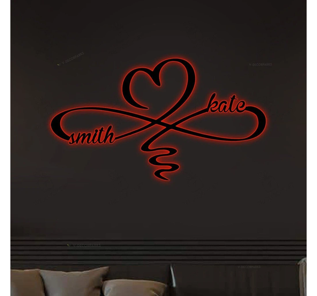 Personalized Metal Sign - Custom Infinity Heart Led Lights Wedding Infinity Heart Led Valentines Day MonoGram