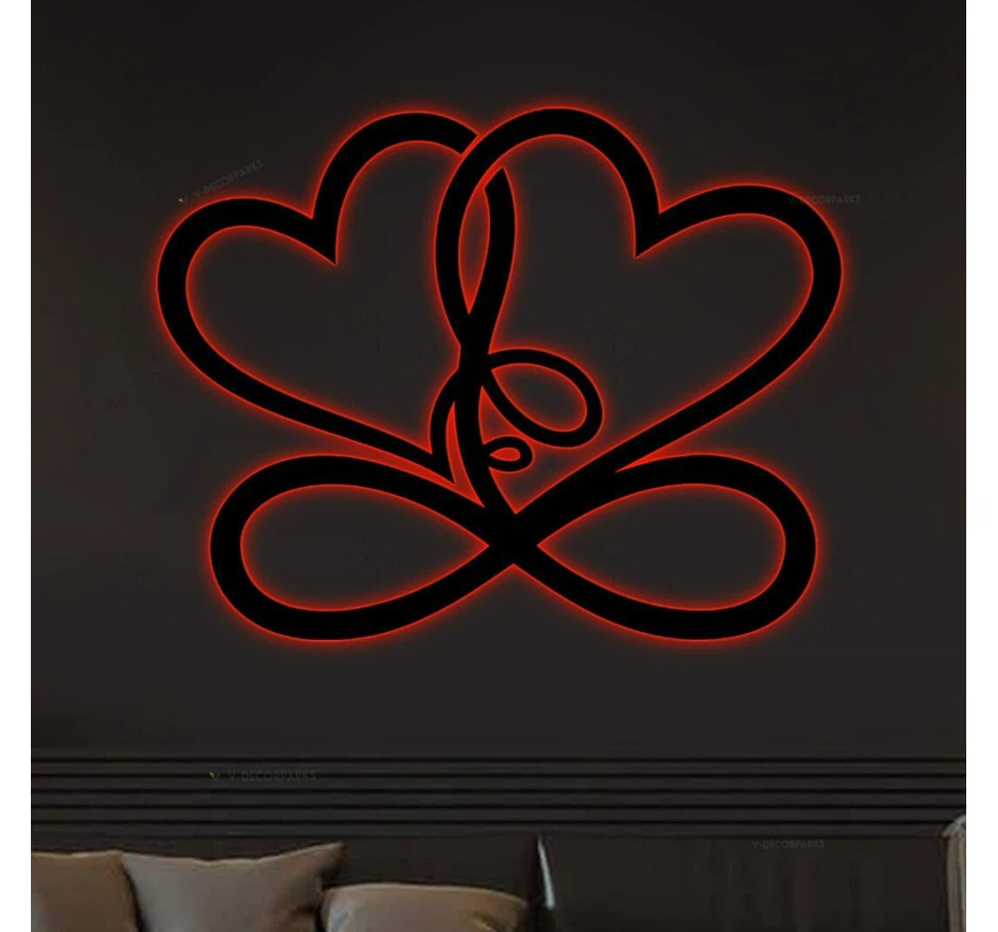 Personalized Metal Sign - Infinity Heart Valentines Day With Or Without Led Lighting Rgb Lights Anniversary Heart Valentine Couple MonoGram