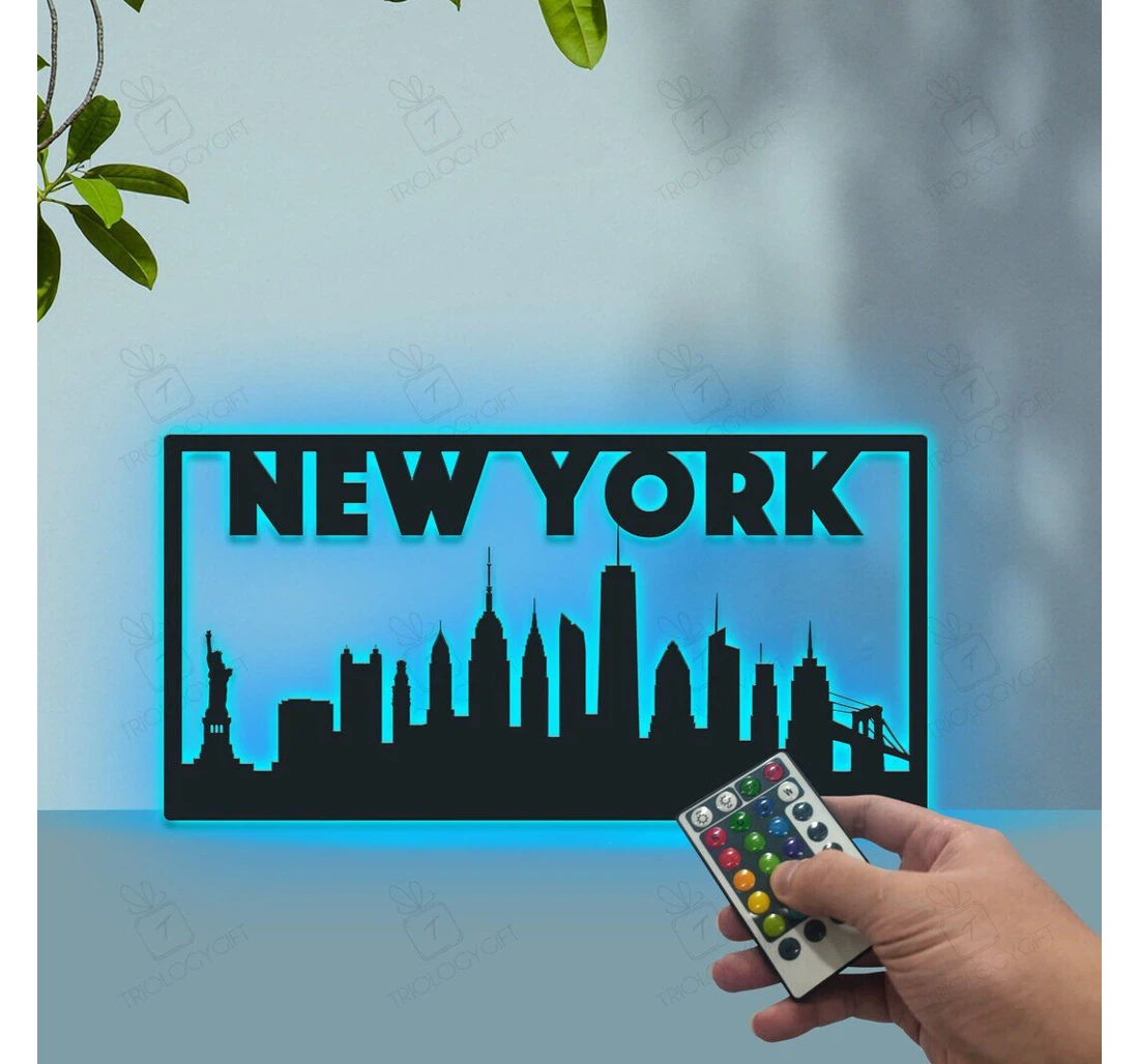 Personalized Metal Sign - New York Skyline With Or Without Led Lighting Light New York Rgb City Scene Ny Landscape Nyc Urban MonoGram