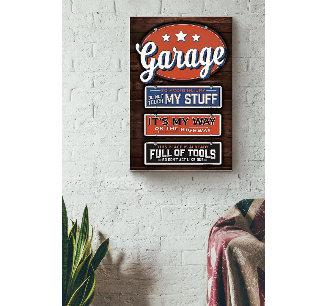 Poster, Canvas - Funny Garage Mechanic Rules Mechanical Engineer Fathers Day Husband Car Repair Shop S Print Framed Wall Art