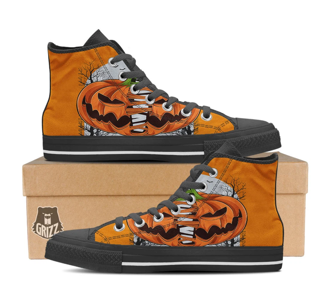 Pumpkin Halloween Character Print Black High Top Shoes